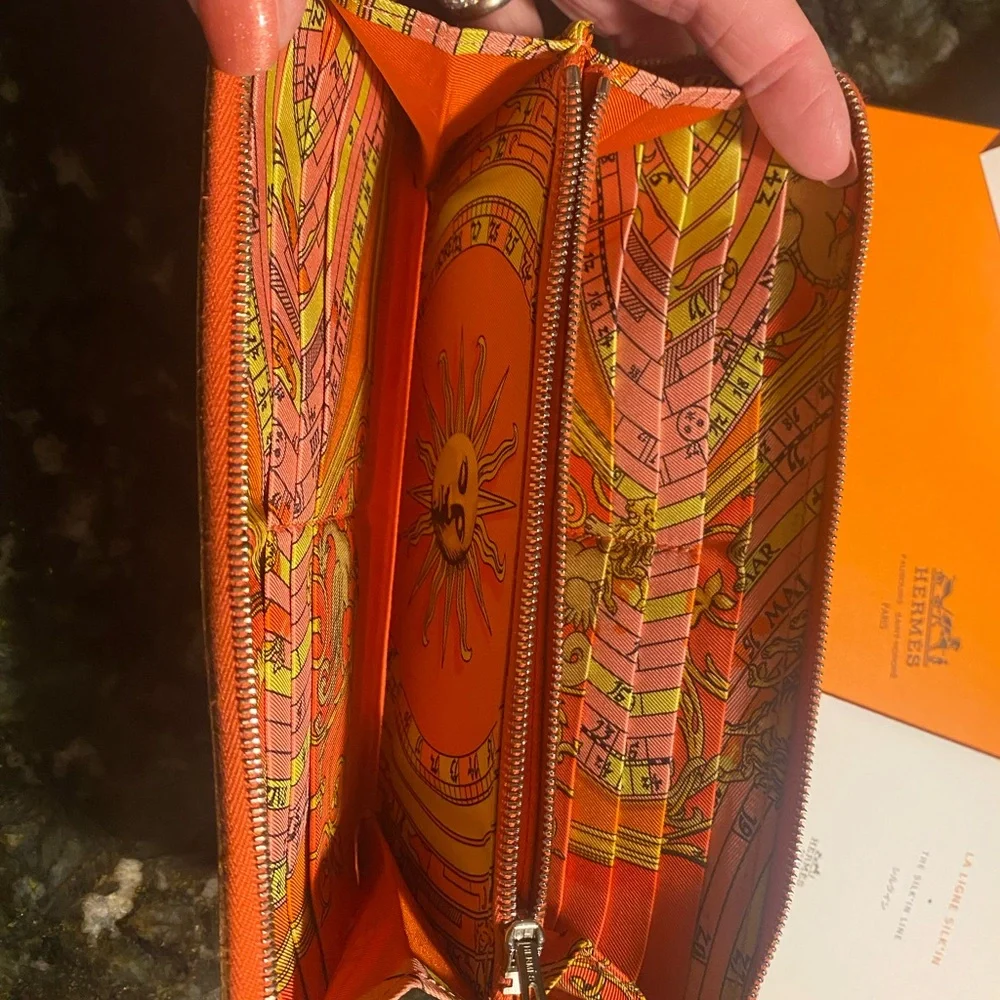 Hermes Vintage Orange Sun Silk’In Wallet